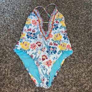 Lucky brand patterned one-piece floral swimsuit, size S.